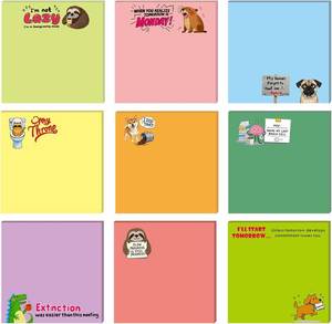 lot 41734 image: Funny Sticky Notes, 9 Designs with Animals and Humor, 50 Sheets Each, 450 Total Pages, Colorful Office Supplies