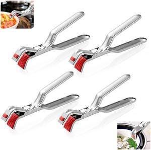 lot 41741 image: 4Pack Stainless Steel Hot Plate Gripper Tongs, Multi-Function Anti-Scald Bowl Clip, Non-Slip Silicone Anti-Slip Heat Insulation Pplate Gripper - Kitchen Utensils for Bowls, Plates, Pots, Dishes