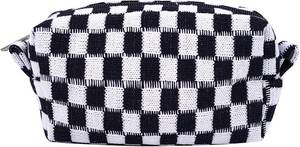 lot 41753 image: Small Checkered Makeup Bag for Purse - Cute Woven Cosmetic Pouch, Mini Zipper Travel Toiletry Case, Skincare Organizer for Women, Black