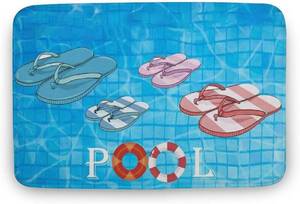 lot 41785 image: Flip Flops Doormat, 16x24 IndoorOutdoor, Blue, Modern, Cartoon Pattern, Non-Slip, Water Resistant