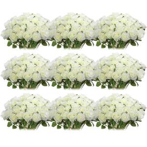 lot 4306 image: Jexine 100 Pieces Artificial Roses Flowers Bulk, Long Stem Realistic Fake Silk Roses Bouquet for Table Centerpiece Vases Wedding Party Kitchen Decor(White) - Retail $59