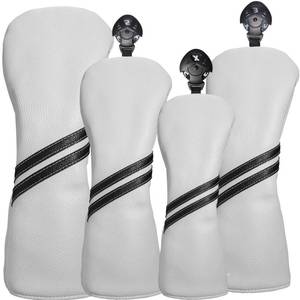 lot 4312 image: Golf Club Head Covers - 4Pcs Golf Accessories Club Covers Set for Woods and Driver Fairway Hybrids with Interchangeable Tags-White - Retail $37