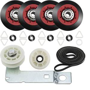 lot 4327 image: Newest 4392067 Dryer Repair Kit and W10837240 Dryer Idler Pulley for Maytag Bravos Whirlpool Duet Kenmore Elite Dryers,with WPW10314173 Drum Roller&661570V Belt&279640 Idler Pulley by TOMOON - Retail $24