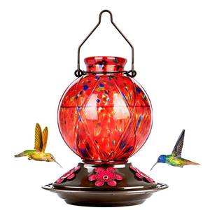 Hummingbird Feeder, BOLITE Glass Hummingbird Feeders for Outdoors Hanging, Meshy Texture Ball Shape with Ant Moat, 5 Bee-Proof Ports, 360° Perch, Leak-Proof, 20oz, Red, Gifts for Mom Dad Women Men - Retail: $20