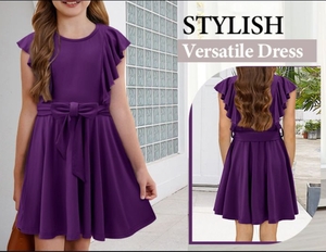 lot 4334 image: Girls Ruffle Sleeve Dress with Belt Size 2X - Retail $15