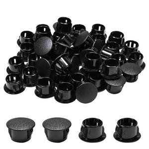 lot 4336 image: BOPOREAE 50PCS 12 In13 mm Plastic Hole Plugs Black, Flush Type Panel Plugs Snap in Locking Hole Tube Plug Knockout Seal Steel Furniture Cabinet Fencing Post Pipe Insert End Caps - Retail $9