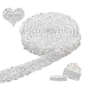 lot 4337 image: NBEADS 4 Yards Clear AB Rhinestone Ribbon, 0.6 Inch Wide Self Adhesive Resin Pearls Beaded Ribbon Trim for Wedding Bridal Dress Shoes Phone Decor - Retail $7