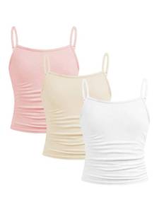 lot 4356 image: SOLY HUX Girls Tank Tops 3 Packs Cute Ruched Spaghetti Strap Camisole Slim Fit Undershirts Apricot Yellow Pink 10 Years - Retail $20
