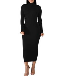 lot 4365 image: BORIFLORS Womens Sexy Basic Long Sleeve Turtleneck Bodycon Party Long Pencil Dress,Large,Black - Retail $27