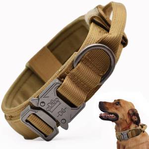 lot 4370 image: Tactical Dog Collar, Adjustable Military Training Nylon Dog Collar with Control Handle and Heavy Quick-Release Metal Buckle for Small Medium Large Dogs, Brown S - Retail $10