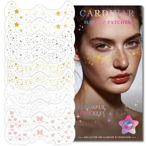 lot 4375 image: Glitter Freckles, 24PCS Glitter Freckles Face Tattoo, Sparkle Freckles for Women, Waterproof Gold Temporary Face Tattoos Glitter Glow Up Patches Makeup Patches Mardi Gras Festival (Multicolored 10pcs) - Retail $6