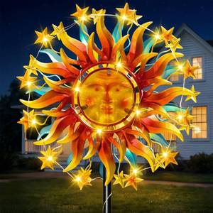 lot 4388 image: 60.3 Solar Wind Spinner Outdoor Metal Sun Kinetic Sculpture Dual-Sided Garden Spinner with Waterproof LED Vine Lights, Rust-Proof Yard Art Decor for Patio, Lawn &amp Pathway - Retail $40
