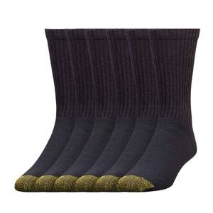 lot 4394 image: GOLDTOE Mens 656S Cotton Crew Athletic Socks, Multipairs, Black (6-Pairs), X-Large - Retail $15
