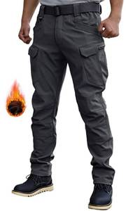 lot 4395 image: WINRKERY Mens Tactical Pants Work Pants Water Resistant Hiking Pants Military Combat Cargo Pants, Fleeced Black X-Large - Retail $20