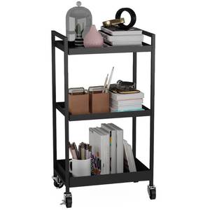 lot 4399 image: 3-Tier Metal Cart with Wheels, Three Tier Rolling Cart,Utility Cart on Wheels Suitable for Office, Bathroom, Kitchen - Black (12.1 D x 17.7 W x 31.2 H - Retail $40