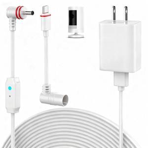 lot 4405 image: 25FT Power Cord Compatible with Ring Spotlight Cam Pro(Battery), Stick Up Cam Battery, Plug-inStick up Cam ProRingTilt Indoor Cam,10W Ring Cable with Light DC Port & Type C Port (White) - Retail $10
