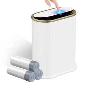 lot 4417 image: KSSKSS 1.8 Gallons Small White Bathroom Trash Can with Lid, Slim Bathroom Garbage Bin, Dog Proof Trash Can with Pop-Up Lid for Bedroom,Toile, White - Retail $28