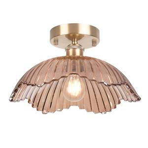 lot 4426 image: wochos Gold Flush Mount Ceiling Light, Semi Flush Mount Ceiling Light with Amber Glass Shade Vintage Close to Ceiling Light Indoor Hanging Light for Dining Room, Bedroom, Hallway, Office - Retail $40