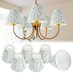 lot 4434 image: VIHOSE 6 Pcs Pleated Chandelier Lamp Shades 3 Top x 5.5 Bottom x 4.7 Slant Small Lampshades Clip on Bulb Classic Pleated Style Bulb Covers for Wall Sconces Pendant Lighting(Green Floral) - Retail $38