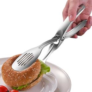 lot 4436 image: Huakai Kitchen Metal Tongs, Heat-Resistant 600C 304 Stainless Steel Cooking Tongs, Perfect for Food, Steak, Bread, Pizza, Salads and BBQ, Stable Clamping and Flipping Performance - Retail $19