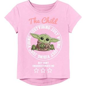 lot 4450 image: STAR WARS Girls The Mandalorian Grogu Child 4-16 T-Shirt, Light Pink, 4-5 US - Retail $13