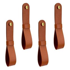lot 4454 image: Obantrsz 4 Pcs Curtain Rod Holders, Leather Wall Straps with Screws & Plugs - Adjustable PU Leather Bracket Hook for Towels, Boho Home Decor (Brown) - Retail $9
