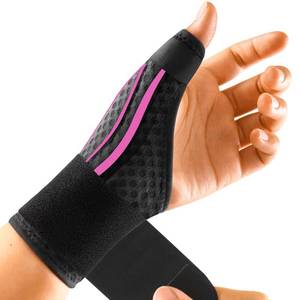 lot 4457 image: FREETOO Stable Thumb Wrist Brace Right Hand or Left Hand for Carpal Tunnel, Trigger Thumb Spica Splint for De Quervains Tenosynovitis, Thumb Stabilizer for Arthritis, CMC MCP Pain,Sprain, Pink Left L - Retail $19