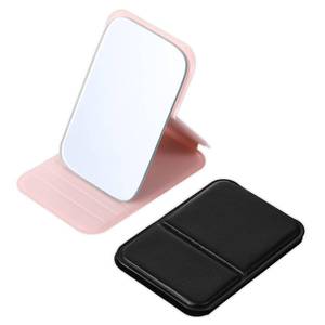 lot 4462 image: Gsbnjuy 2PCS Hand Mirrors Mini Folding Mirror Travel Makeup Mirror Adjustable PU Pocket Mirrori Small Handheld Wallet Mirrors for Travel Home Camping Office - Retail $5