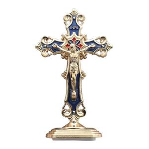 lot 4472 image: Durable Zinc Alloy Cross Ornament for Christmas &amp Car Cross-shaped Figurine, Christmas Ornaments for Car Dashboard, Home &amp Office Decoration-Golden blue&nbsp