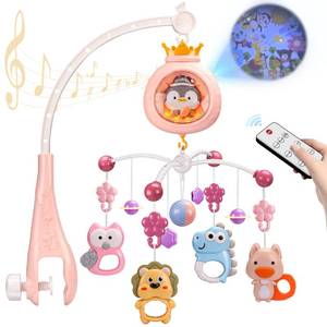 lot 4474 image: ZFSZSY Crib Mobile with Music and Lights,Mobiles for Cribs, Baby Mobile Arm Toys Hanging for Girls Boys Infants 0-6 6-12 Months, Bassinets Nursery Musical Portable Mobile Clip On Pack and Play(Pink) - Retail $27