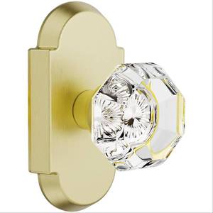 lot 4492 image: BonKuDoo Crystal Door Knobs Iinterio, Satin Brass Classic Glass Door Knob Passage Door Knob for Hall and Closet - Retail $40