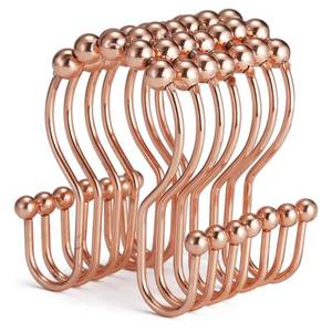 lot 4512 image: Goowin Shower Curtain Hooks, 12 Pcs Shower Curtain Rings, Stainless Steel Shower Curtain Hangers, Double Hook Shower Curtain Hooks, Smooth Sliding Anti-Drop Shower Rings for Curtain (Rose Gold) - Retail $8