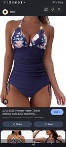 lot 4559 image: Womens Navy Blue Floral Halter Tankini Swimsuit Medium  - Retail $25