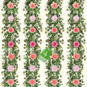 lot 4560 image: Livole 4Pcs 26 FT Artificial Flower Garlands Real Touch Fake Floral Silk Pink Rose Garland Hanging Vine for Wedding Table Centerpieces Party Arch Ceremony Garlands Backdrop Decor - Retail $40