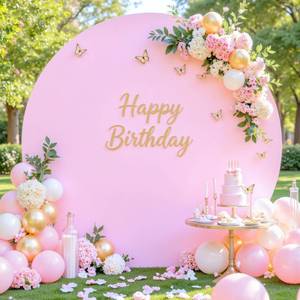 lot 4563 image: 7.2 FT Pink Round Backdrop Cover for Circle Balloon Arch Stand Stretchy Circle Arch Backdrop Covers for Wedding Arch Baby Shower Birthday Party Photo Shoot Photography Arch Background Decorations - Retail $20