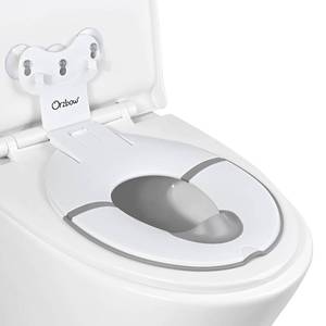 lot 4568 image: Orzbow Foldable Travel Potty Training Seat, Toddler Toilet Seat Attachment for Adult Toilets, Portable Potty with Suction Cups, Adjustable Length, Splash Guard, Non-Slip Base, Easy to Clean, White - Retail $14
