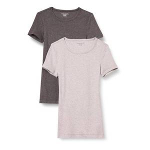 lot 4578 image: Amazon Essentials Womens Slim-Fit Short-Sleeve Crewneck T-Shirt, Pack of 2, Charcoal HeatherLight Grey Heather, Large - Retail $11