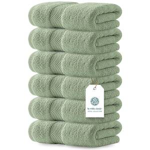 lot 4579 image: White Classic Luxury Light Green Hand Towels - Soft 100% Turkish Cotton  Highly Absorbent Hotel spa Bathroom Towel Collection  16x30 Inch  Set of 6 - Retail $25