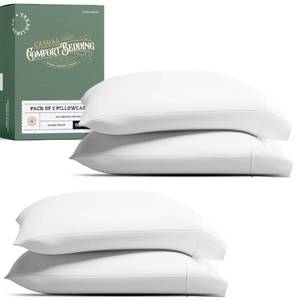 lot 4580 image: TEXAS LINEN CO. 100% Organic Cotton Pillow Cases Standard Size Set of 4 - Soft & Crisp Organic Cotton Pillowcases StandardQueen Size (2 Pair, White), Percale Weave Pillowcases - GOTS Certified