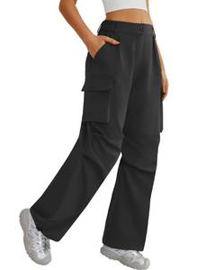 lot 4586 image: DLOODA Womens Hiking Pants Wide Leg Cargo Pants Quick Dry Lightweight Water-Resistant Travel Casual Trousers with 4 Pockets Black Large  - Retail $25