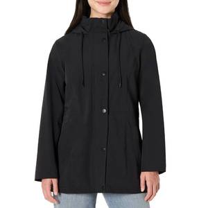 lot 4590 image: Amazon Essentials Womens Relaxed-Fit Lightweight Waterproof Long Hooded Rain Jacket, Black, XX-Large - Retail $35