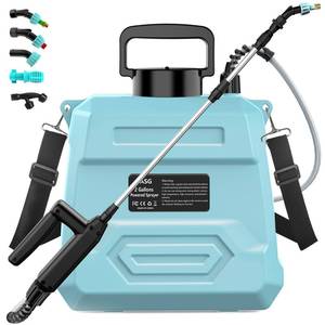 lot 4594 image: VASG Battery Powered Garden Sprayer 2 Gallon, 7.4V Powerful Electric Pump Sprayer, Weed Sprayer with USB Rechargeable Handle, 5 Mist Nozzles, Retractable Wand, Adjustable Strap for Lawn, Garden, Yard - Retail $45