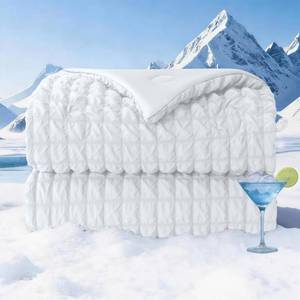 lot 4598 image: bedsmile Seersucker Cooling Comforter King Size, Q-Max 0.45 Reversible Cooling Blanket for Hot Sleepers, Breathable Lightweight Silk Smooth Summer Bedding, Quilted Ice Blanket, White - Retail $68