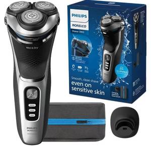 Philips Norelco Shaver 3900 Series, Wet and Dry Electric Shaver, P-Cap, Travel Pouch, Charging Stand, Storm Blue, Model S3341/92 - Retail: $85