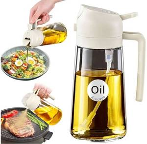 lot 27315 image: 16oz470ml Glass Olive Oil Sprayer for Cooking with Stickers, 2 in 1 Oil Dispenser for Kitchen Gadgets, Food Grade Premium Spray Bottle for Salad, Frying, BBQ (Creamy White) - Retail $10