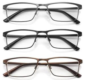 lot 27316 image: 3 Pack Blue Light Blocking Reading Glasses Men Readers Anti UV Lightweight and Sturdy Full Frame Metal Spring Hinge Eyeglasses 1.5 - Retail $22