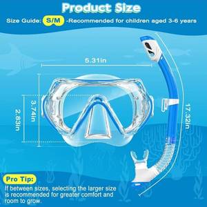lot 27317 image: 1 Sets Kids Snorkeling Gear for Ages 3-14, Anti-Fog 180° Clear View Dry Top Snorkel Set, Swimming Mask with Nose Cover & Tempered Glass Goggle for Youth Boys Girls Junior(2mouse pieces1 goggle) - Retail $30