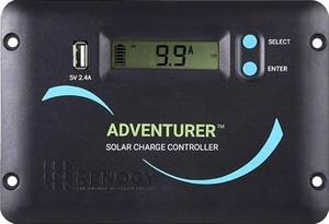 lot 27320 image: 30A 12V24V PWM Solar Charge Controller with LCD Display Flush Mount Design Negative Ground, Compatible with Sealed, Gel, Flooded and Lithium Batteries, Adventurer 30A,black - Retail $70
