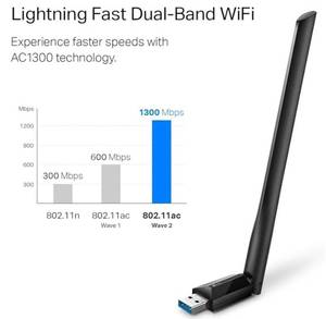 lot 27330 image: TP-Link USB WiFi Adapter for Desktop PC, AC1300 USB 3.0 Wireless Dual Band Network Adapter with High Gain Antenna(Archer T3U Plus), MU-MIMO, Windows 11108.187XP, Mac OS 10.9-10.15 - Retail $20