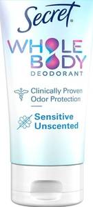 lot 27342 image: Secret Whole Body Aluminum-Free Dry Feel Cream and Absorbs Sweat, Deodorant Stick for Women, Completely Clean Scent, 3.0oz - Retail $16